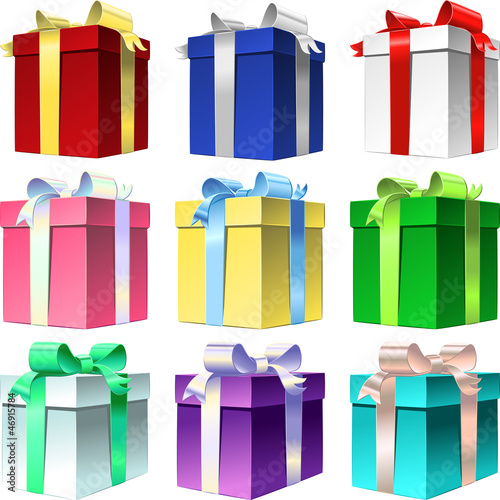 Vector: Vector set varicolored gift box with ribbon bow Vector set varicolored gift box with ribbon bow
