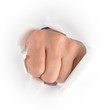 Hand Punching Through White Paper