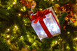 Decorated gift box on the Christmas tree