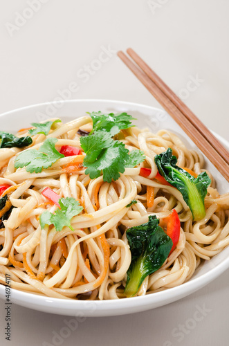Photo: Bowl of asian stir fry noodles with vegetable Bowl of asian stir fry noodles with vegetable