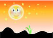 Grass green vector silhouette on color sunset background