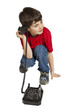 portrait of little boy on the phone, isolated on white