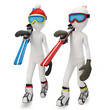 3d man walking to skiing area