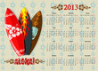 Vector: Vector Aloha calendar 2013 with surf boards Vector Aloha calendar 2013 with surf boards