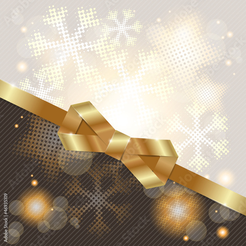 Vector: Elegant Christmas background with shiny gold bow. Elegant Christmas background with shiny gold bow.