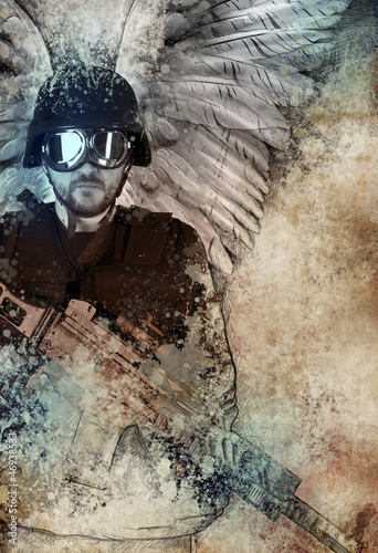 Photo: Dark angel with gun, fantasy concept Dark angel with gun, fantasy concept