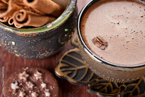 Photo: Cup of espresso with chocolate cookies Cup of espresso with chocolate cookies