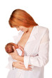 Beautiful red-haired mom and baby. Isolated on white