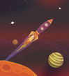 Cartoon Spaceship Flying Into Galaxy