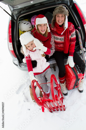 Photo: Winter, travel - family ready for the travel for winter holiday Winter, travel - family ready for the travel for winter holiday