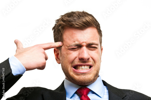 Photo: Businessman shooting himself for business problems Businessman shooting himself for business problems