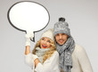family couple with blank text bubble