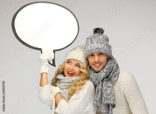 Photo: family couple with blank text bubble family couple with blank text bubble