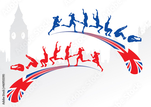 Vector: Long jump with Great Britain flag Long jump with Great Britain flag