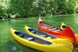 Four plastic canoes