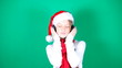 Little girl Santa listening to music