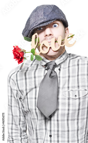 Photo: Funny Man Saying Sorry With Love And A Red Rose Funny Man Saying Sorry With Love And A Red Rose