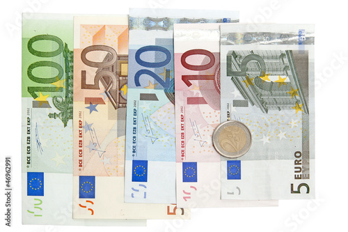 Photo: Euro banknotes isolated on white background Euro banknotes isolated on white background