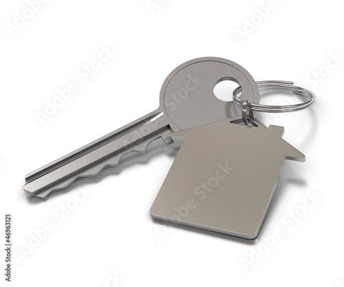 Photo: key and metal keyring with room for text over white key and metal keyring with room for text over white