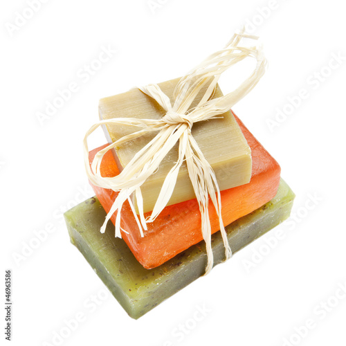 Photo: Soap bars with natural ingredients isolated Soap bars with natural ingredients isolated
