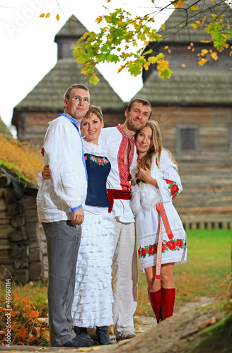 Photo: Two young couples in Ukrainian style clothing posing outdoors Two young couples in Ukrainian style clothing posing outdoors