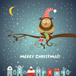 Vector: Christmas and New Year's card, cute owl knits a sock Christmas and New Year's card, cute owl knits a sock
