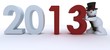 Illustration: Snowman in hat and scarf bringing in the new year Snowman in hat and scarf bringing in the new year