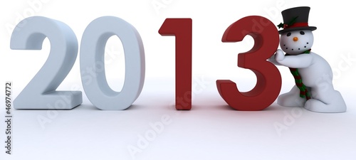 Illustration: Snowman in hat and scarf bringing in the new year Snowman in hat and scarf bringing in the new year