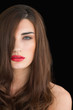 Woman with red lips looking at camera