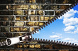Zipper and cloudy sky, abstract nature background