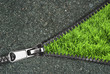 Zipper with grass and asphalt