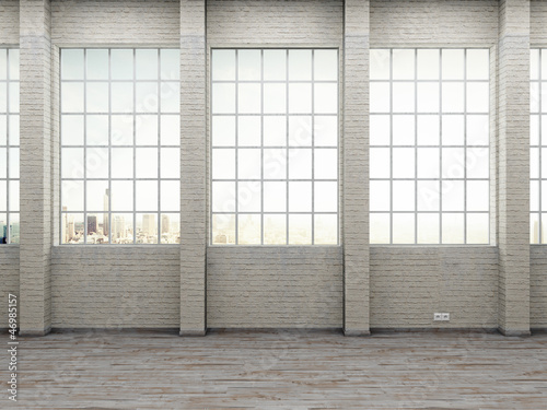 Illustration: modernes Industrie Loft Sprossenfenster gemauerte Wand modernes Industrie Loft Sprossenfenster gemauerte Wand