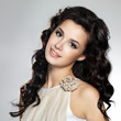 Beautiful smiling  woman with long brown hair