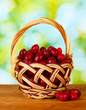 fresh cornel berries in wicker basket