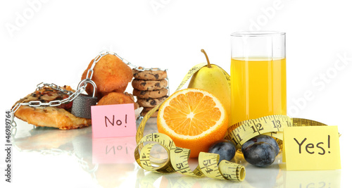 Photo: Useful and harmful food isolated on white Useful and harmful food isolated on white