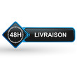 livraison 48 heures sur bouton web carré design bleu
