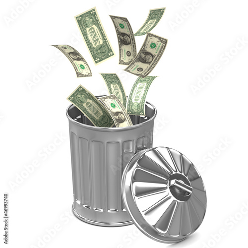 Illustration: Throwing money in the garbage can Throwing money in the garbage can
