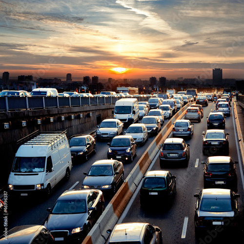 Photo: Rush hour in the late afternoon. Traffic. Rush hour in the late afternoon. Traffic.