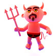 Devil looks upwards with trident