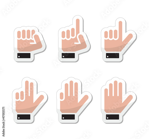 Vector: Counting hand signs as labels - vector isolated on white Counting hand signs as labels - vector isolated on white