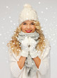 beautiful woman in hat, muffler and mittens