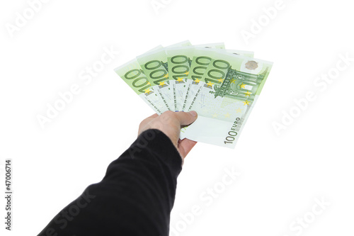 Photo: Bezahlung Mit Einhundert Euro Geldscheinen - Freisteller Bezahlung Mit Einhundert Euro Geldscheinen - Freisteller