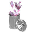 Pouring Euro's into the rubbish bin