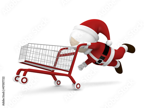 Illustration: Santa Claus and shopping cart on white background Santa Claus and shopping cart on white background