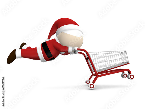Illustration: Santa Claus and shopping cart on white background Santa Claus and shopping cart on white background