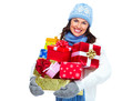 Beautiful christmas girl with gifts.