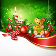 Vector: Christmas decoration with candles , pine tree and balls Christmas decoration with candles , pine tree and balls