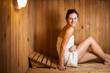 Young woman relaxing in a sauna