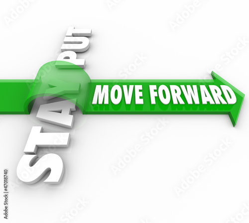 Photo: Stay Put Vs Move Forward Words Arrow Progress to Goal Stay Put Vs Move Forward Words Arrow Progress to Goal
