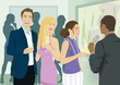 People socializing with drinks at a party